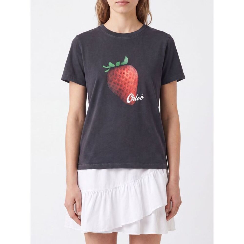 Chloe Women Chloe Slim Fit Fruit & Logo Print Cotton T-Shirt